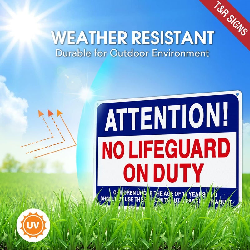 TR No Lifeguard On Duty Sign, Pool Sign - 2 Pack - 14"x10" .040 Rust Free Heavy Aluminum, Reflective, Waterproof, Weatherproof and Fade Resistant, 4 pre-drilled holes, Easy to Mount - Image 3